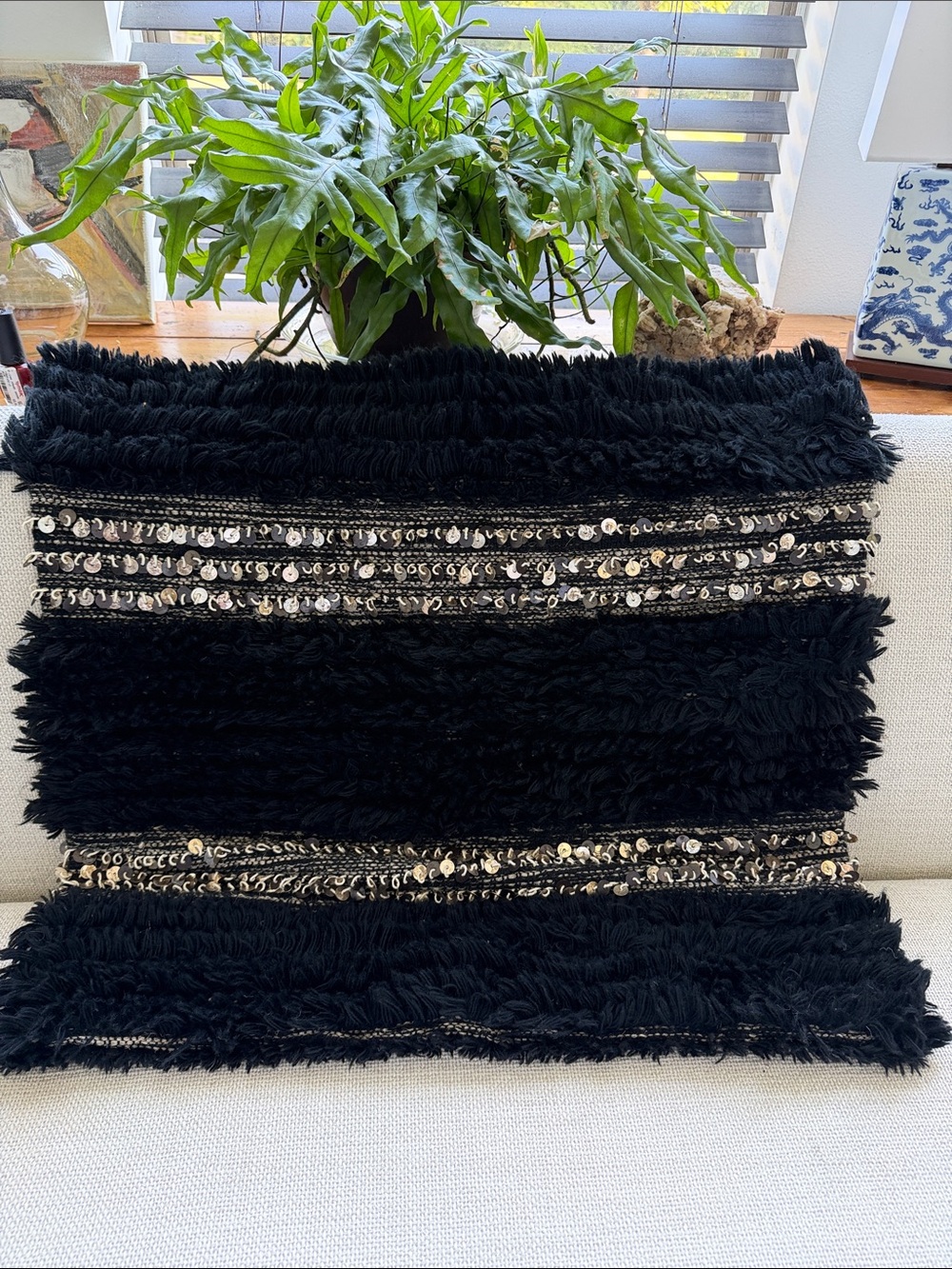 Restoration Hardware Black Textured Sequin Accent Pillow Cover New with Tags